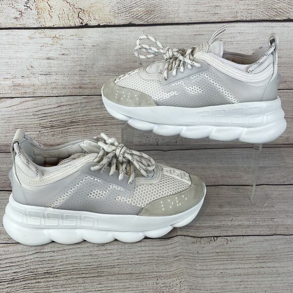 Versace Chain Reaction Mens Sneakers Sz 40 (US 7) White Mesh Rubber Suede - Picture 1 of 16